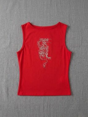 Red Sleeveless Dragon Tank Top
